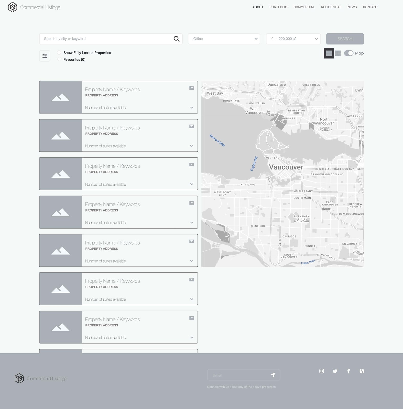 Website design for a commercial property listing page